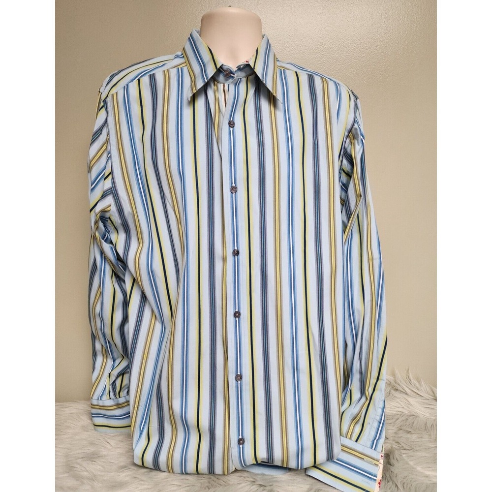 Robert Graham Flip Cuff Shirt Keep Smiling Blue Striped XLT